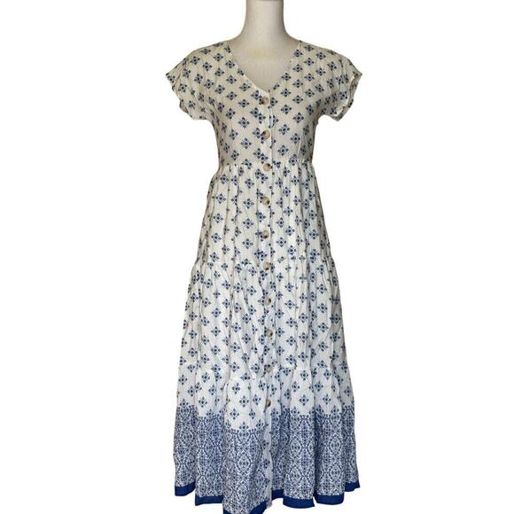 blu pepper blue/white floral maxidress, NWT, prairie, cottagecore, coastal - Picture 1 of 8